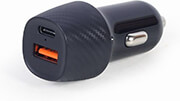 gembird 2 port usb car fast charger type c pd 18 w black