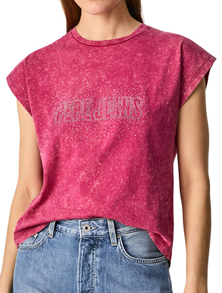 T-shirt Pepe Jeans Early Bon Logo Σκουρο (l) Pl505141 Ροζ Γυναικα-t-shirts 